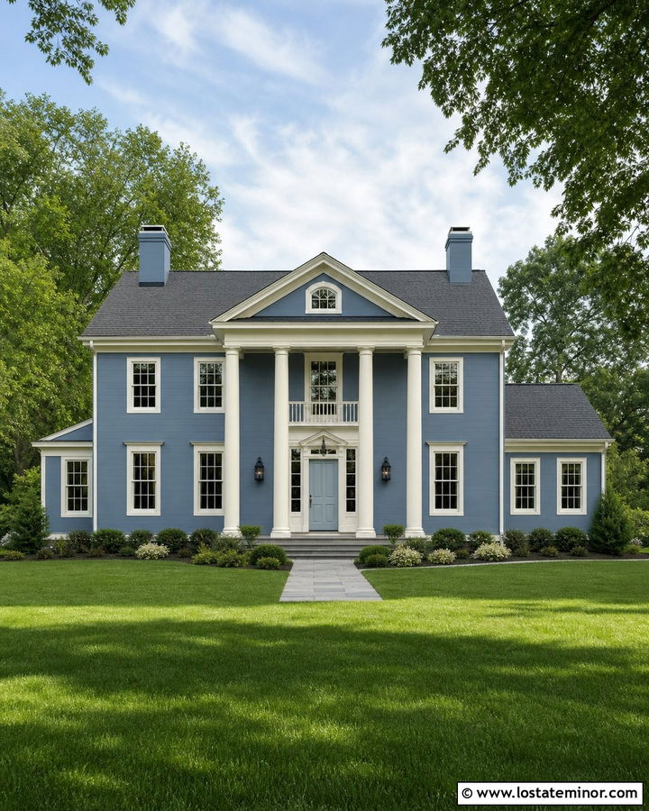 Denim Blue House With Light Blue Front Door - 30 Denim Blue House Design With Front Door Ideas