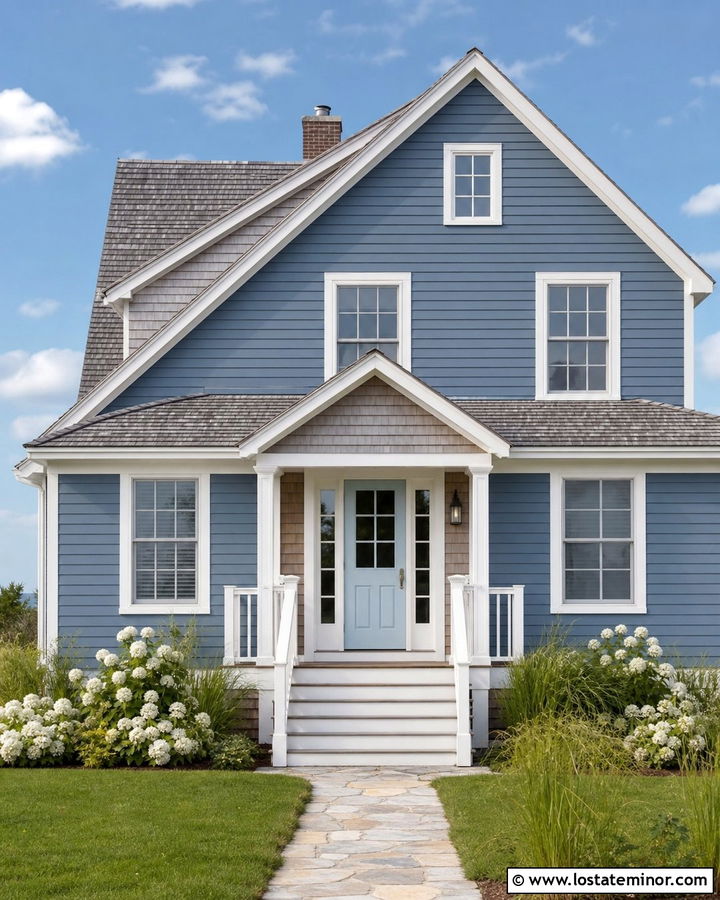 Denim Blue House With Light Blue Front Door - 30 Denim Blue House Design With Entry Door Ideas