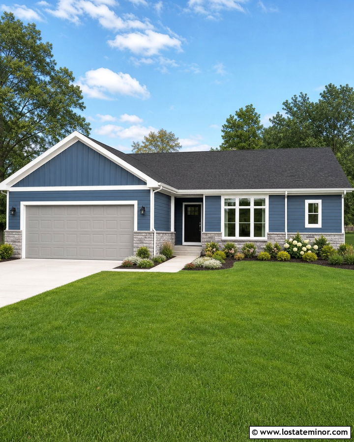Denim Blue House With Light Gray Garage Door - 30 Denim Blue House Design With Garage Door Ideas
