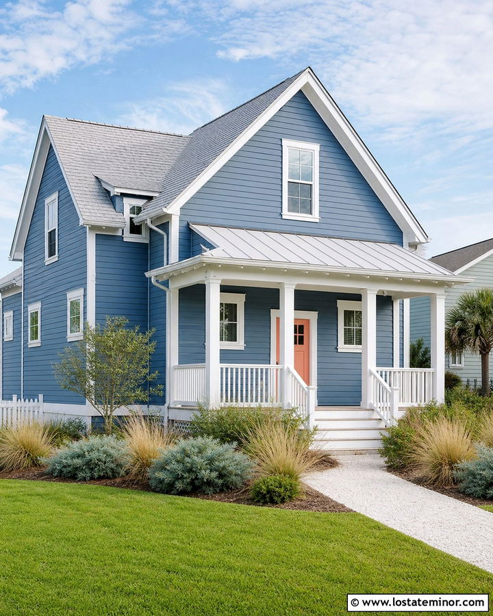 Denim Blue House With Light Gray Roof - 30 Denim Blue House Design With Roof Ideas