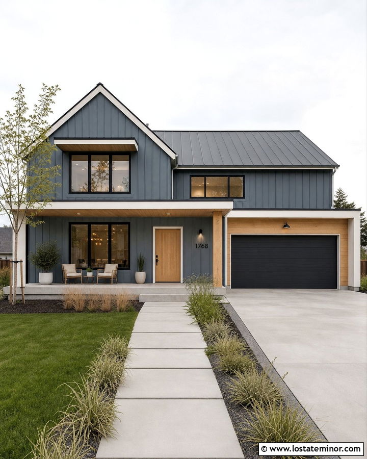 Denim Blue House With Light Oak Porch Ceiling - 30 Denim Blue House Design With Porch Ceiling Ideas