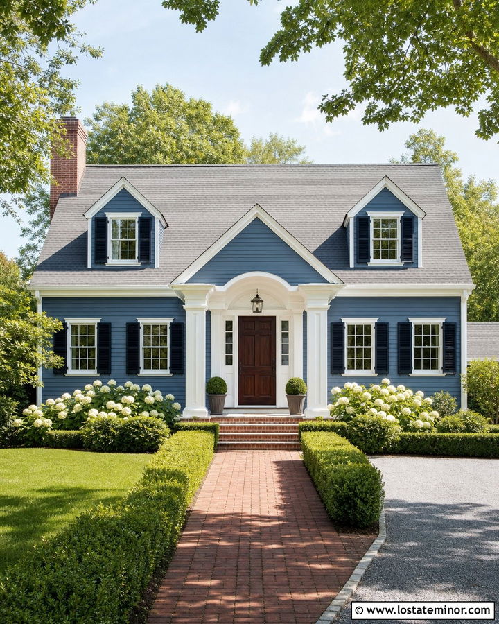 Denim Blue House With Louvered Shutters - 30 Denim Blue House Design With Shutters Ideas