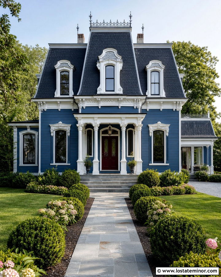 Denim Blue House With Mansard Roof - 30 Denim Blue House Design With Roof Ideas
