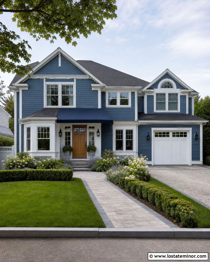 Denim Blue House With Matching Blue Awning - 30 Denim Blue House Design With Awning Ideas