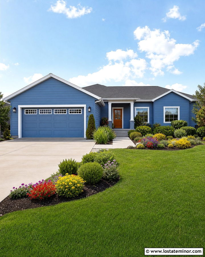 Denim Blue House With Matching Blue Garage Door - 30 Denim Blue House Design With Garage Door Ideas