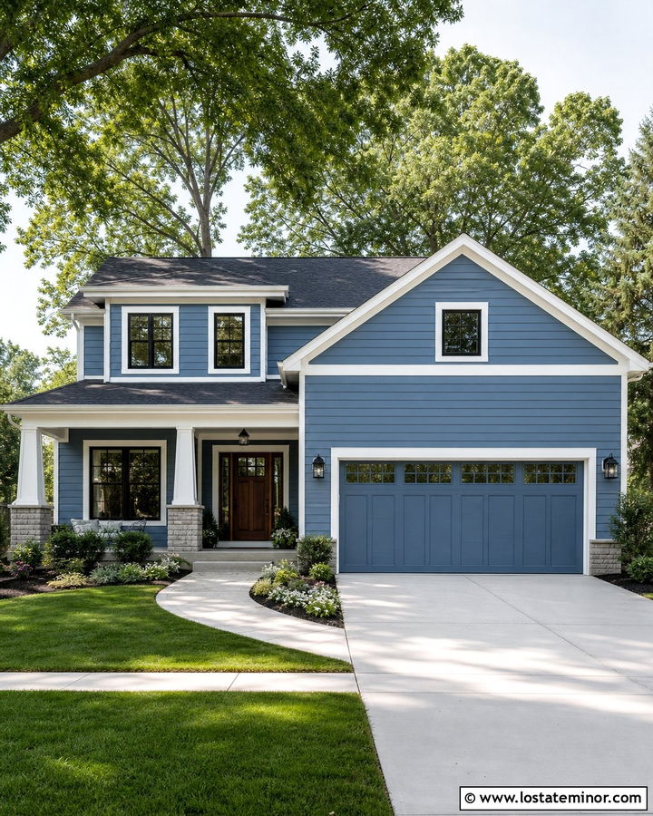 Denim Blue House With Matching Garage Door - 30 Denim Blue House Design With Accents Ideas