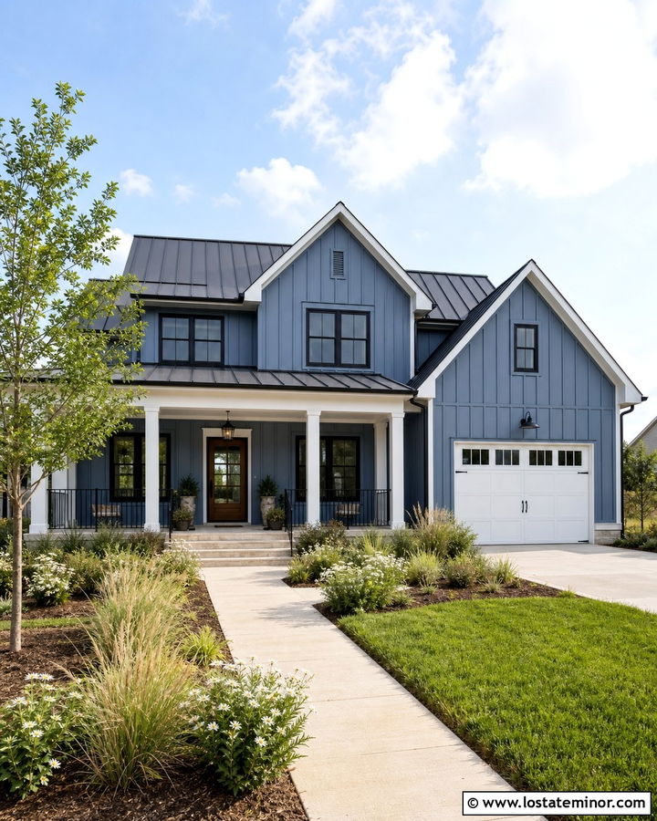 Denim Blue House With Metal Roof And Storm Door - 30 Denim Blue House Design With Storm Door Ideas