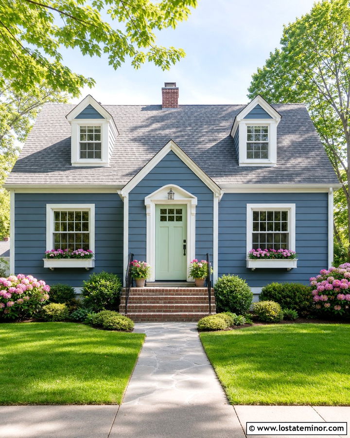 Denim Blue House With Mint Green Front Door - 30 Denim Blue House Design With Entry Door Ideas
