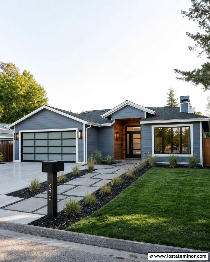 Denim Blue House With Modern Mailbox Post - 30 Denim Blue House Design With Mailbox Ideas