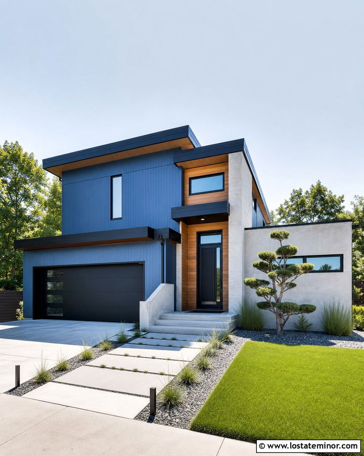 Denim Blue House With Modern Storm Door - 30 Denim Blue House Design With Storm Door Ideas