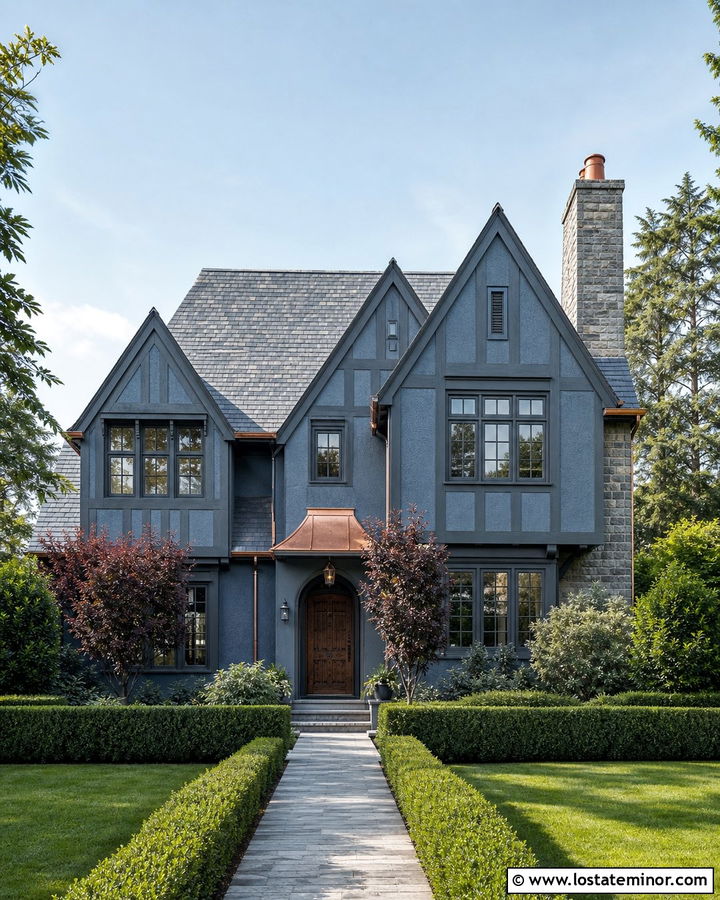 Denim Blue House With Natural Slate Roof - 30 Denim Blue House Design With Roof Ideas