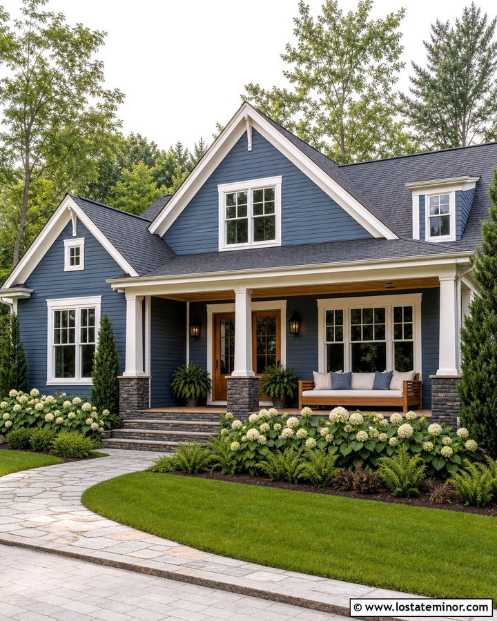 Denim Blue House With Natural Wood Daybed - 30 Denim Blue House Design With Daybed Ideas
