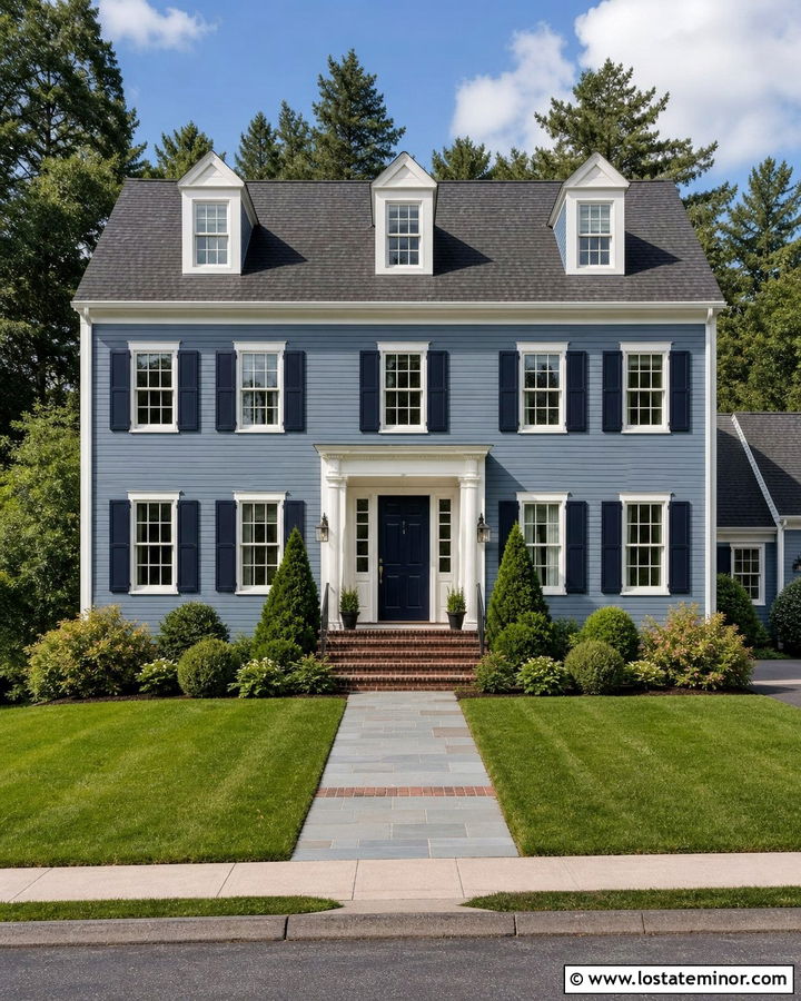 Denim Blue House With Navy Front Door - 30 Denim Blue House Design With Front Door Ideas