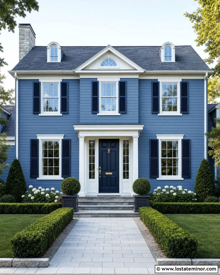 Denim Blue House With Navy Front Door - 30 Denim Blue House Design With Entry Door Ideas