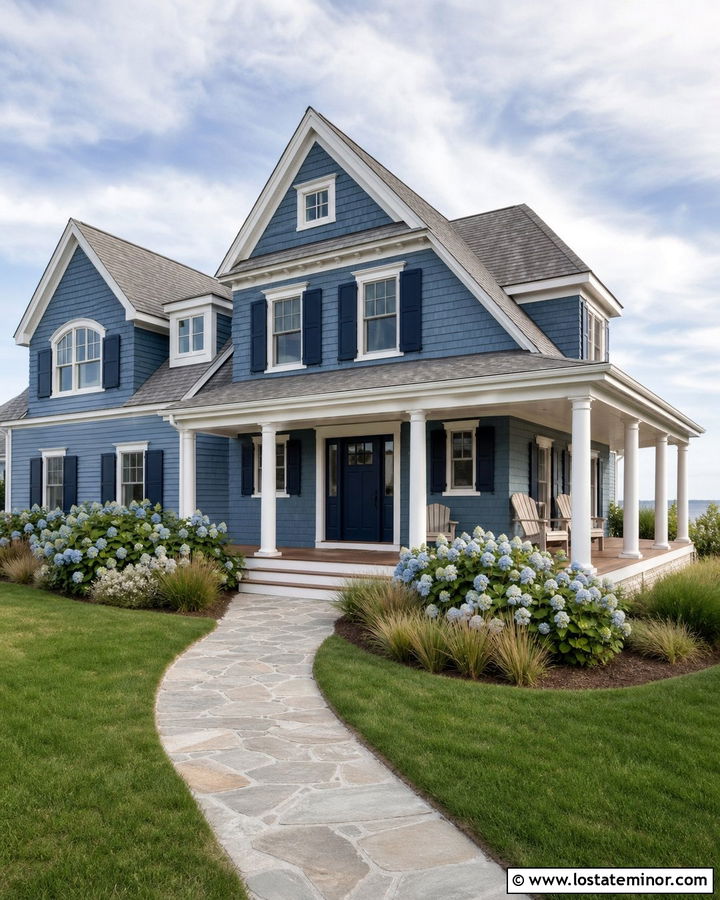 Denim Blue House With Navy Trim - 30 Denim Blue House Design With Trim Ideas