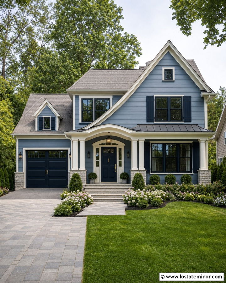 Denim Blue House With Navy Window Frames - 30 Denim Blue House Design With Window Frames Ideas