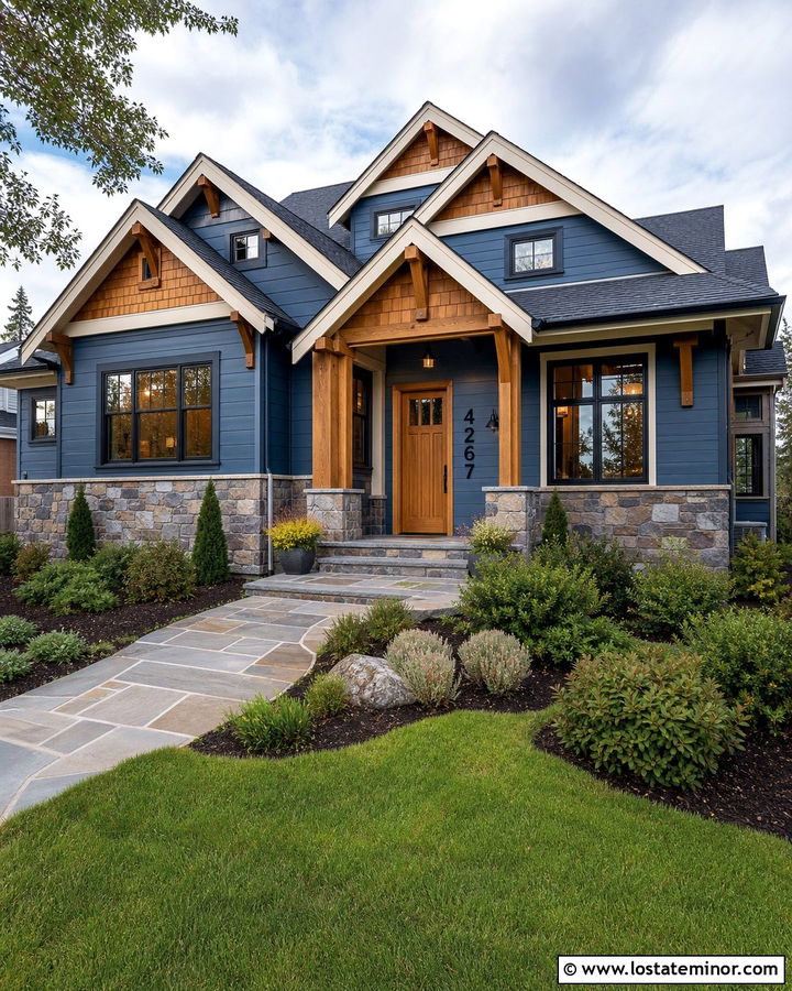 Denim Blue House With Oak Door And Black Numbers - 30 Denim Blue House Design With House Numbers Ideas