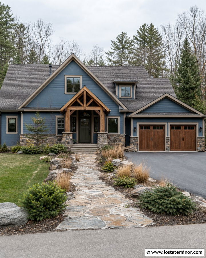 Denim Blue House With Olive Green Front Door - 30 Denim Blue House Design With Front Door Ideas