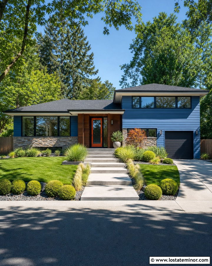 Denim Blue House With Orange Front Door And Storm Door - 30 Denim Blue House Design With Storm Door Ideas