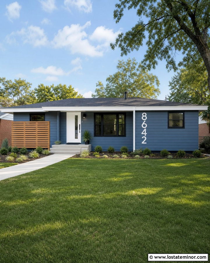 Denim Blue House With Oversized White Numbers - 30 Denim Blue House Design With House Numbers Ideas