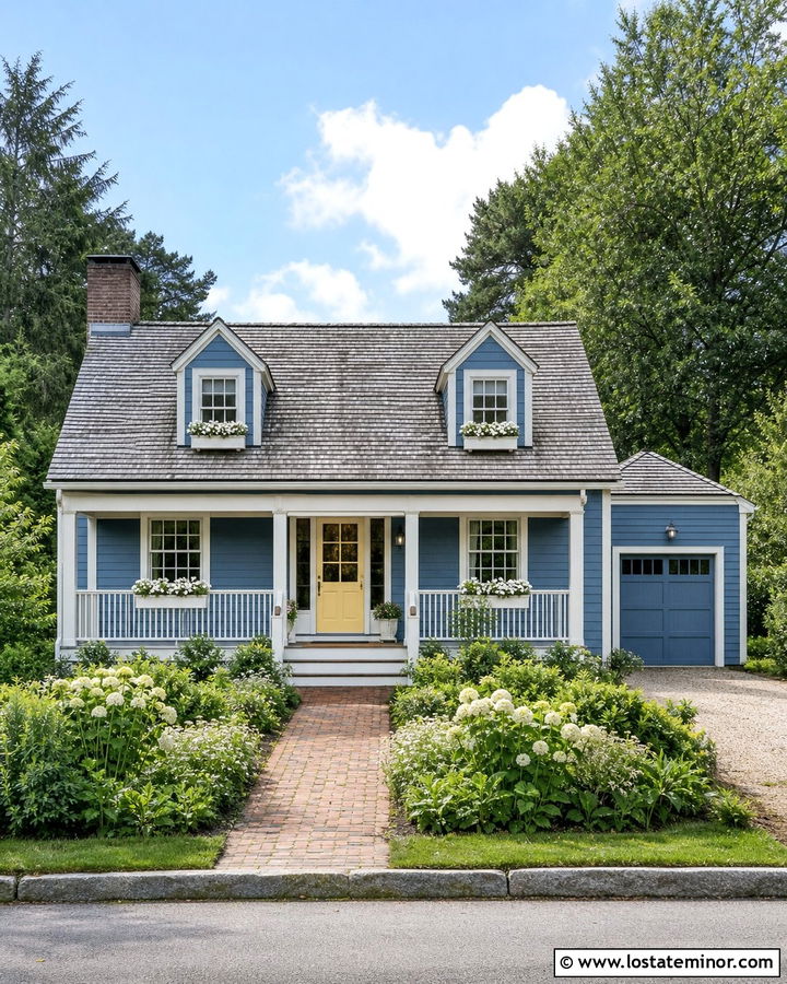 Denim Blue House With Pale Yellow Front Door - 30 Denim Blue House Design With Front Door Ideas