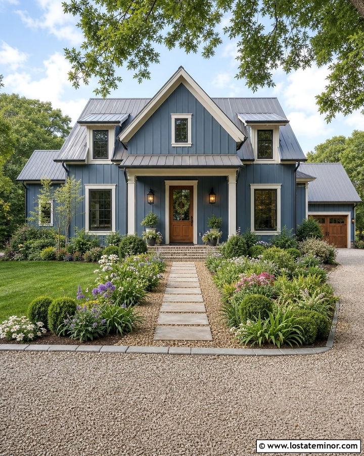 Denim Blue House With Pea Gravel Walkway - 30 Denim Blue House Design With Walkway Ideas