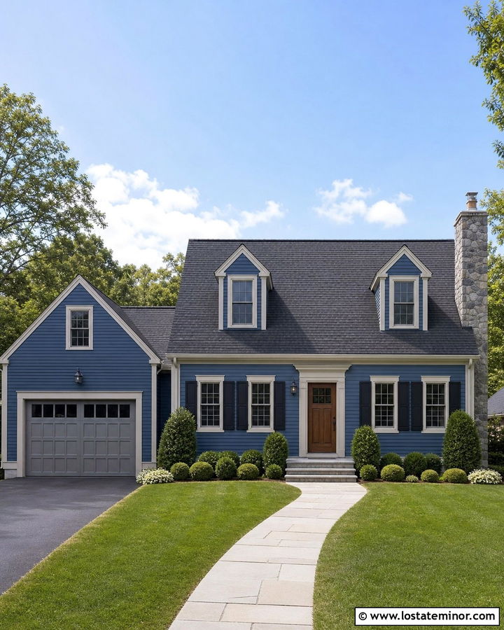 Denim Blue House With Pearl Gray Trim - 30 Denim Blue House Design With Trim Ideas