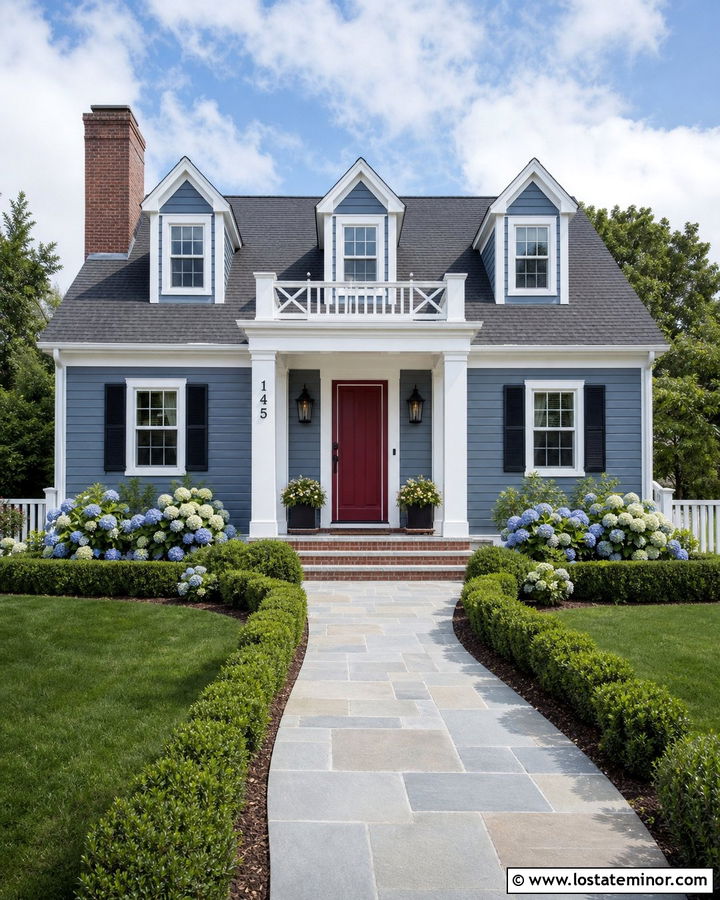 Denim Blue House With Porch Column Numbers - 30 Denim Blue House Design With House Numbers Ideas