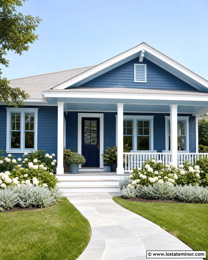 Denim Blue House With Powder Blue Trim - 30 Denim Blue House Design With Trim Ideas