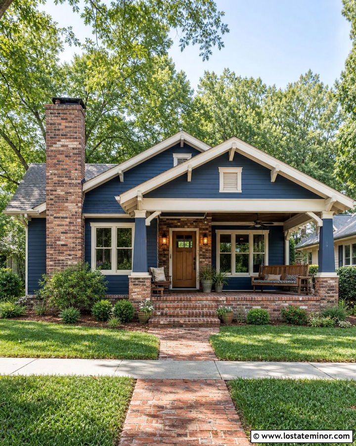 Denim Blue House With Reclaimed Brick - 30 Denim Blue House Design With Brick Accents Ideas