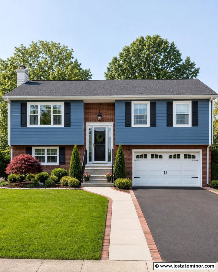 Denim Blue House With Red Brick And Storm Door - 30 Denim Blue House Design With Storm Door Ideas