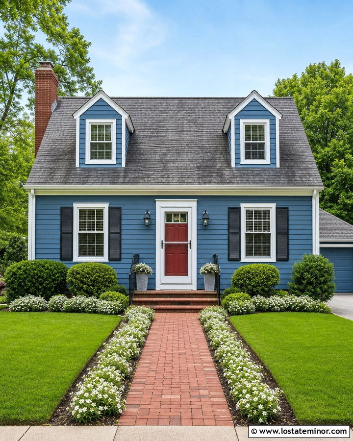 Denim Blue House With Red Front Door And Storm Door - 30 Denim Blue House Design With Storm Door Ideas