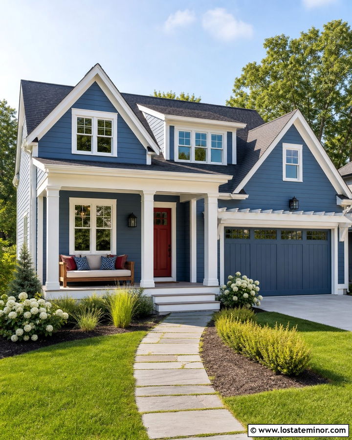 Denim Blue House With Red Front Door Daybed - 30 Denim Blue House Design With Daybed Ideas