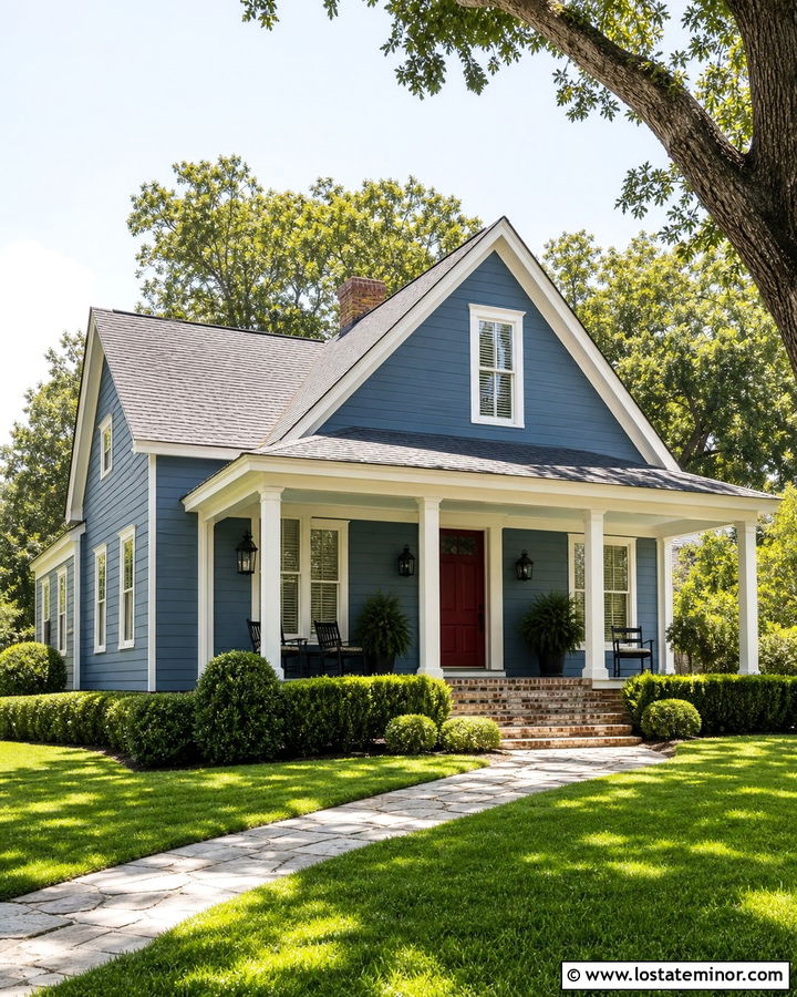 Denim Blue House With Red Front Door - 30 Denim Blue House Design With Front Door Ideas