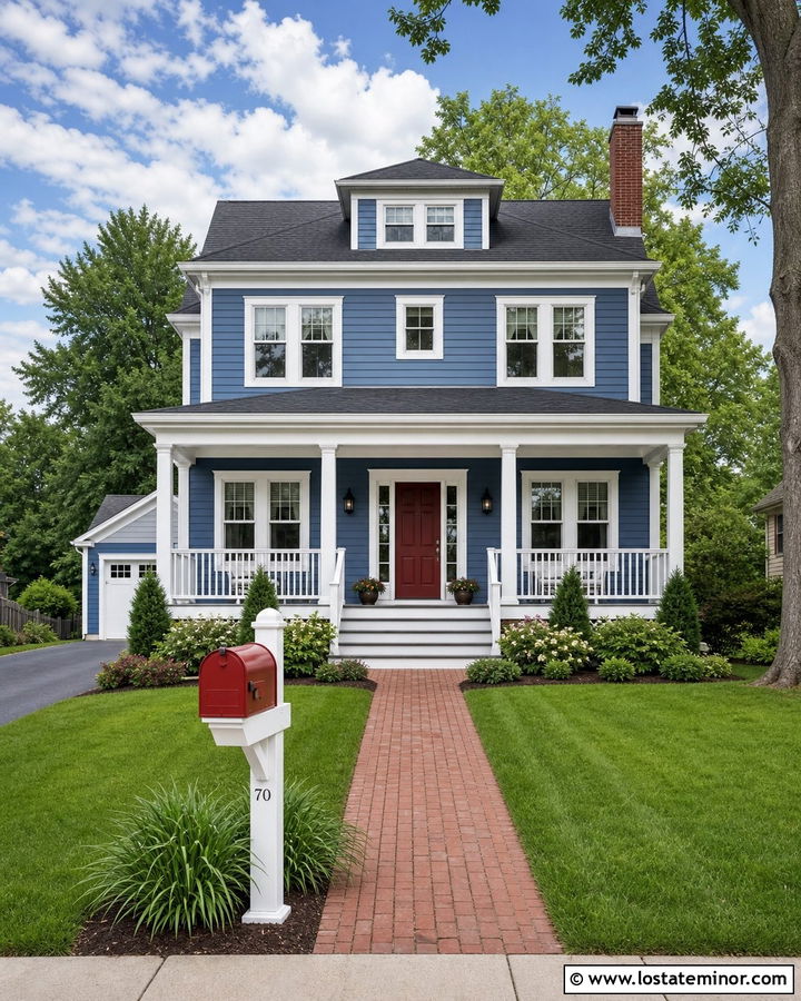 Denim Blue House With Red Mailbox - 30 Denim Blue House Design With Mailbox Ideas