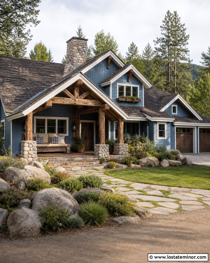 Denim Blue House With Rustic Daybed - 30 Denim Blue House Design With Daybed Ideas