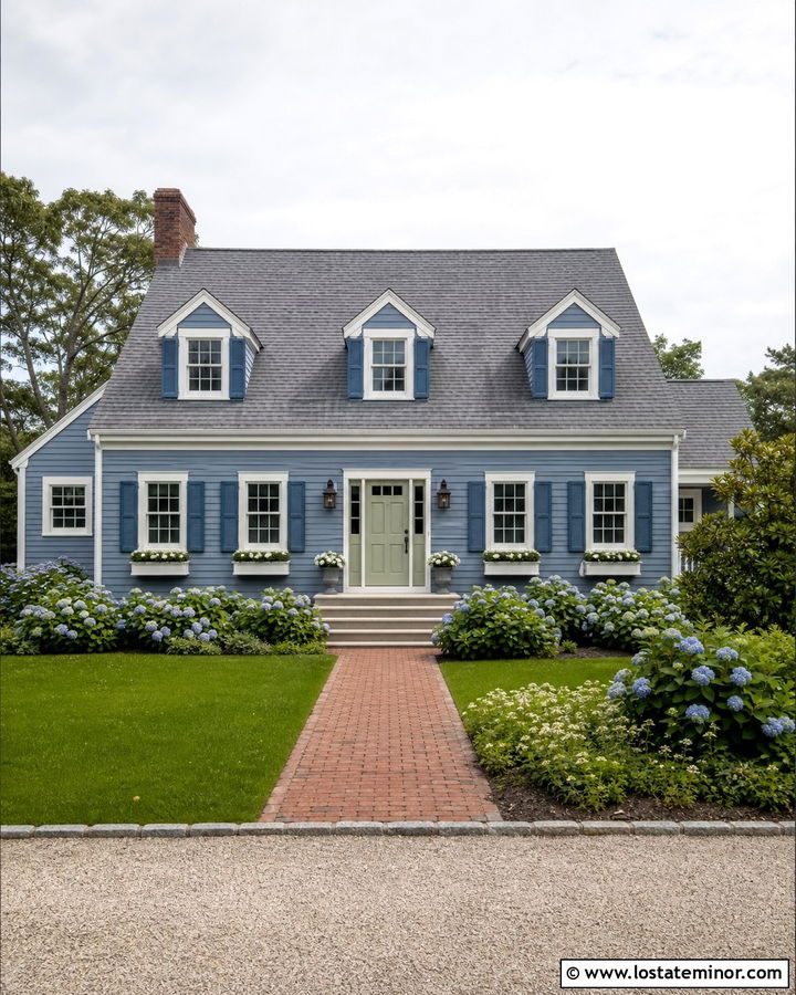 Denim Blue House With Sage Green Door - 30 Denim Blue House Design With Accents Ideas