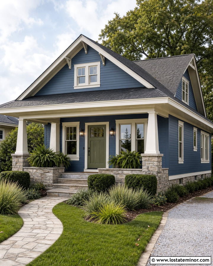 Denim Blue House With Sage Green Front Door - 30 Denim Blue House Design With Front Door Ideas