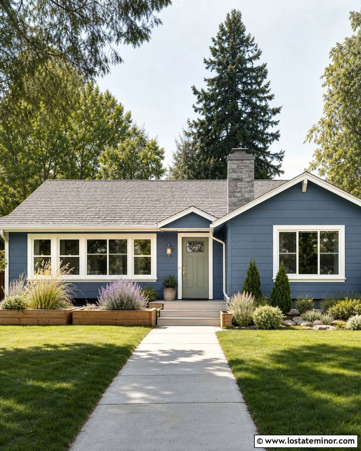 Denim Blue House With Sage Green Front Door - 30 Denim Blue House Design With Entry Door Ideas