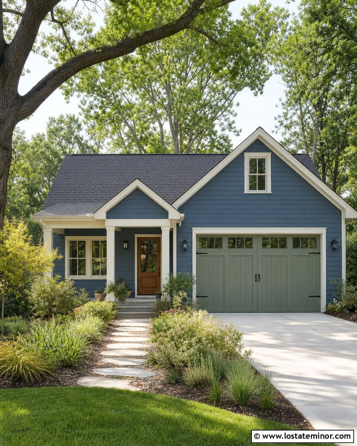 Denim Blue House With Sage Green Garage Door - 30 Denim Blue House Design With Garage Door Ideas