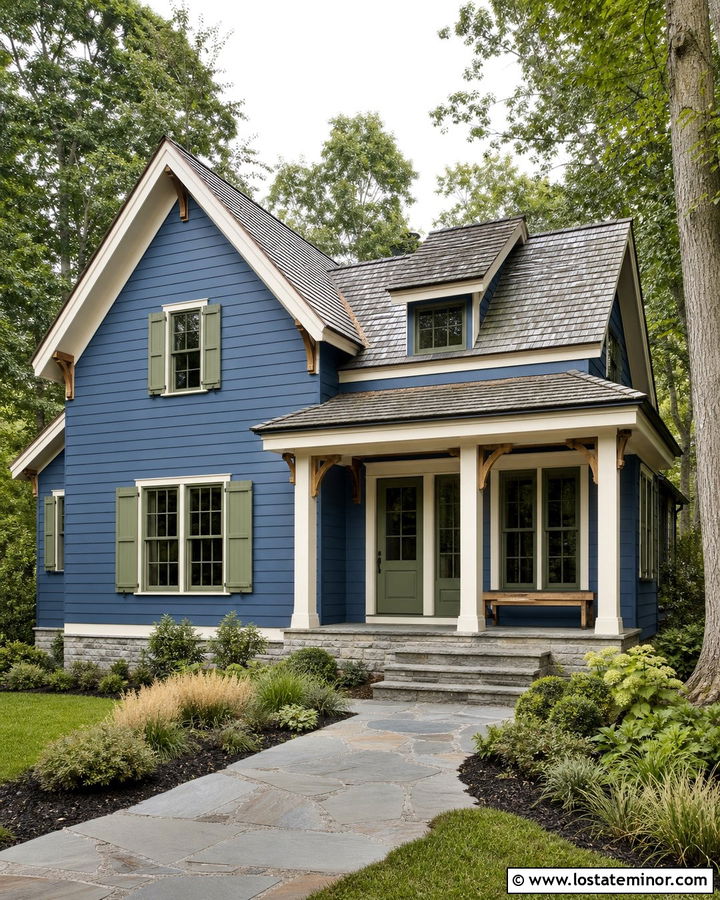 Denim Blue House With Sage Green Trim - 30 Denim Blue House Design With Trim Ideas