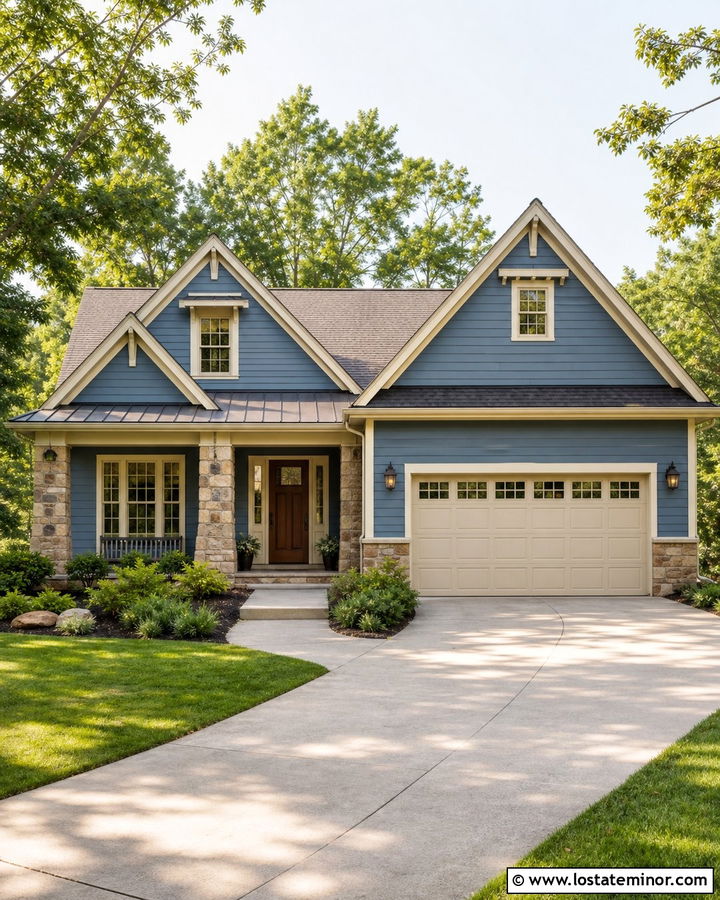 Denim Blue House With Sandstone Garage Door - 30 Denim Blue House Design With Garage Door Ideas