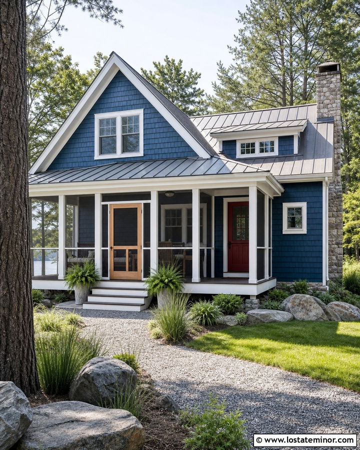 Denim Blue House With Screened Porch Storm Door - 30 Denim Blue House Design With Storm Door Ideas