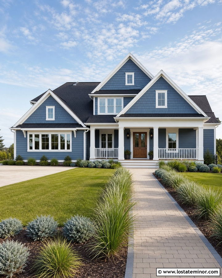 Denim Blue House With Shake Siding And Black Shingles - 30 Denim Blue House Design With Shingles Ideas
