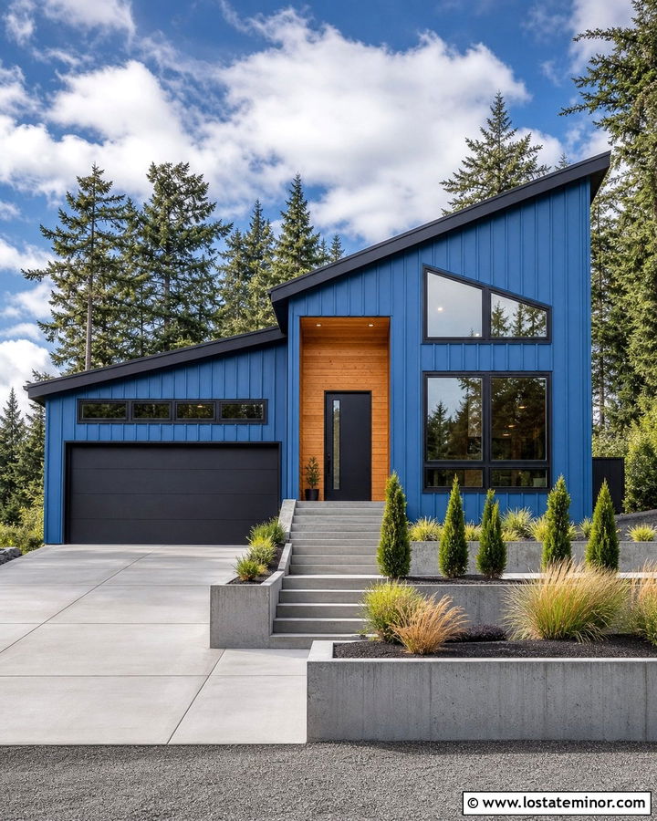 Denim Blue House With Shed Roof - 30 Denim Blue House Design With Roof Ideas