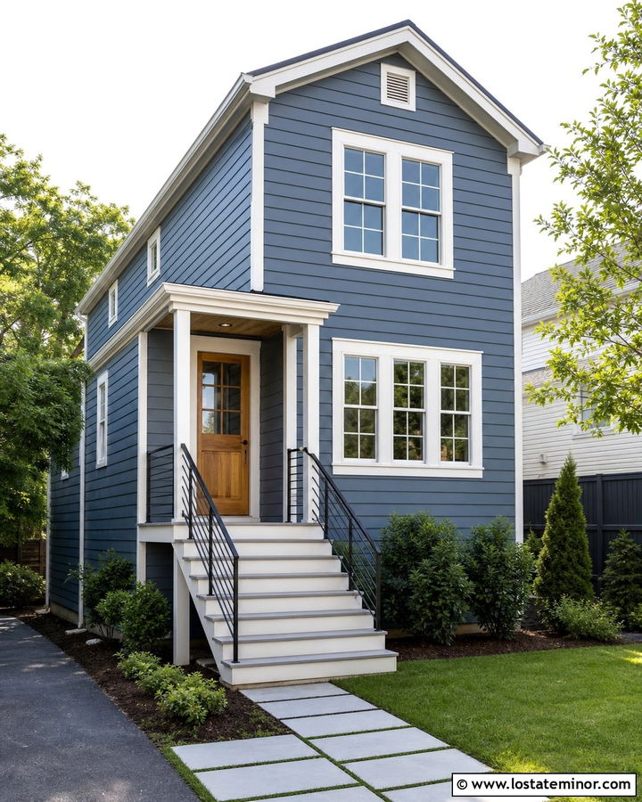 Denim Blue House With Side Entry Steps - 30 Denim Blue House Design With Steps Ideas
