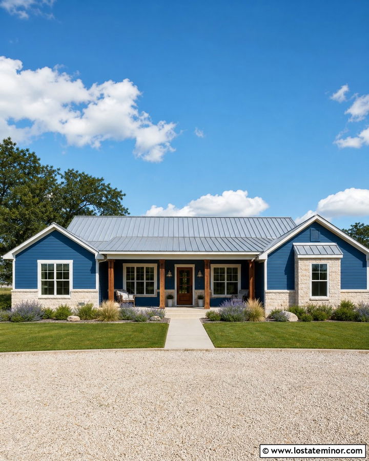 Denim Blue House With Silver Metal Roof - 30 Denim Blue House Design With Roof Ideas