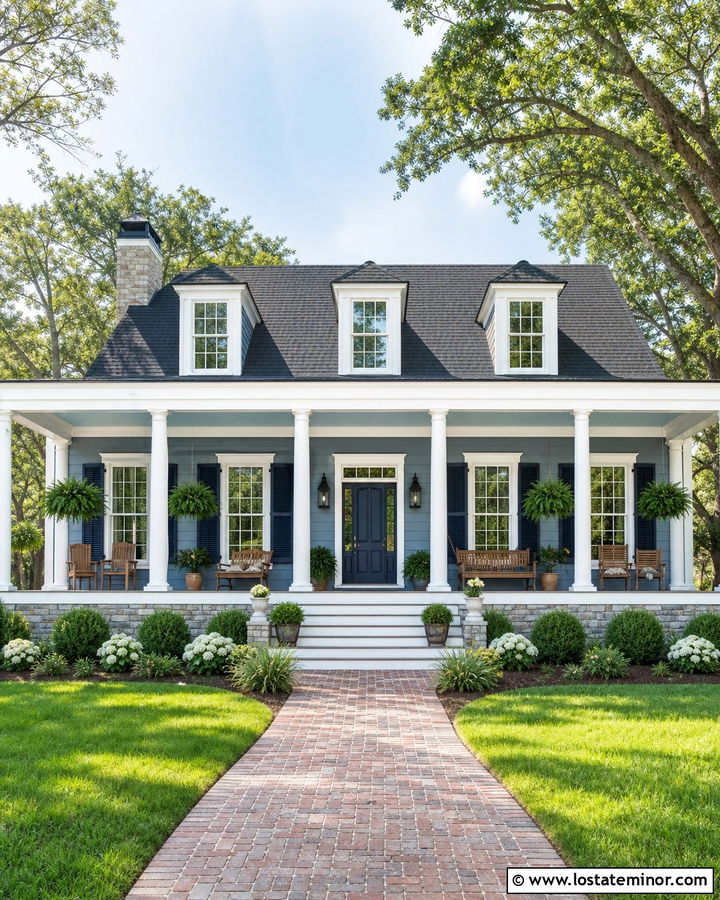 Denim Blue House With Sky Blue Porch Ceiling - 30 Denim Blue House Design With Porch Ceiling Ideas