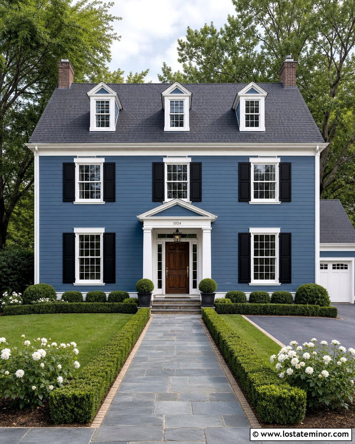 Denim Blue House With Slate Walkway - 30 Denim Blue House Design With Walkway Ideas