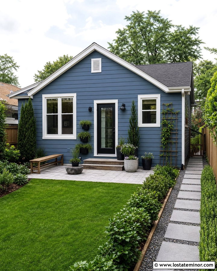 Denim Blue House With Small Backyard Patio - 30 Denim Blue House Design With Backyard Ideas